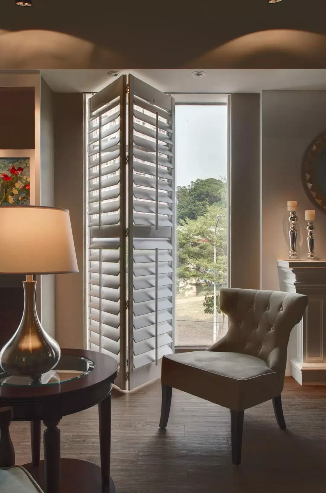 living room plantation shutters