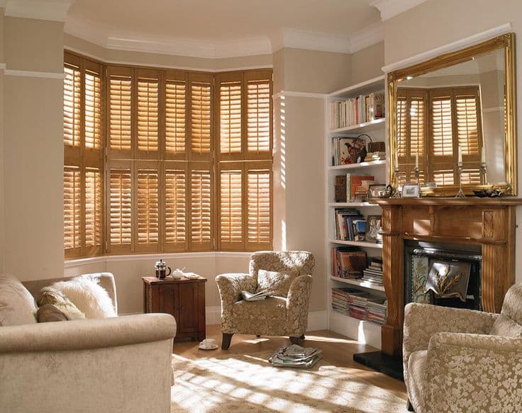 light wood window shutters